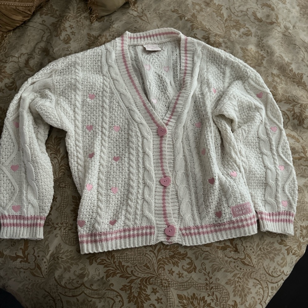 Taylor Swift Lover Cardigan with Pink Heart Accents M/L